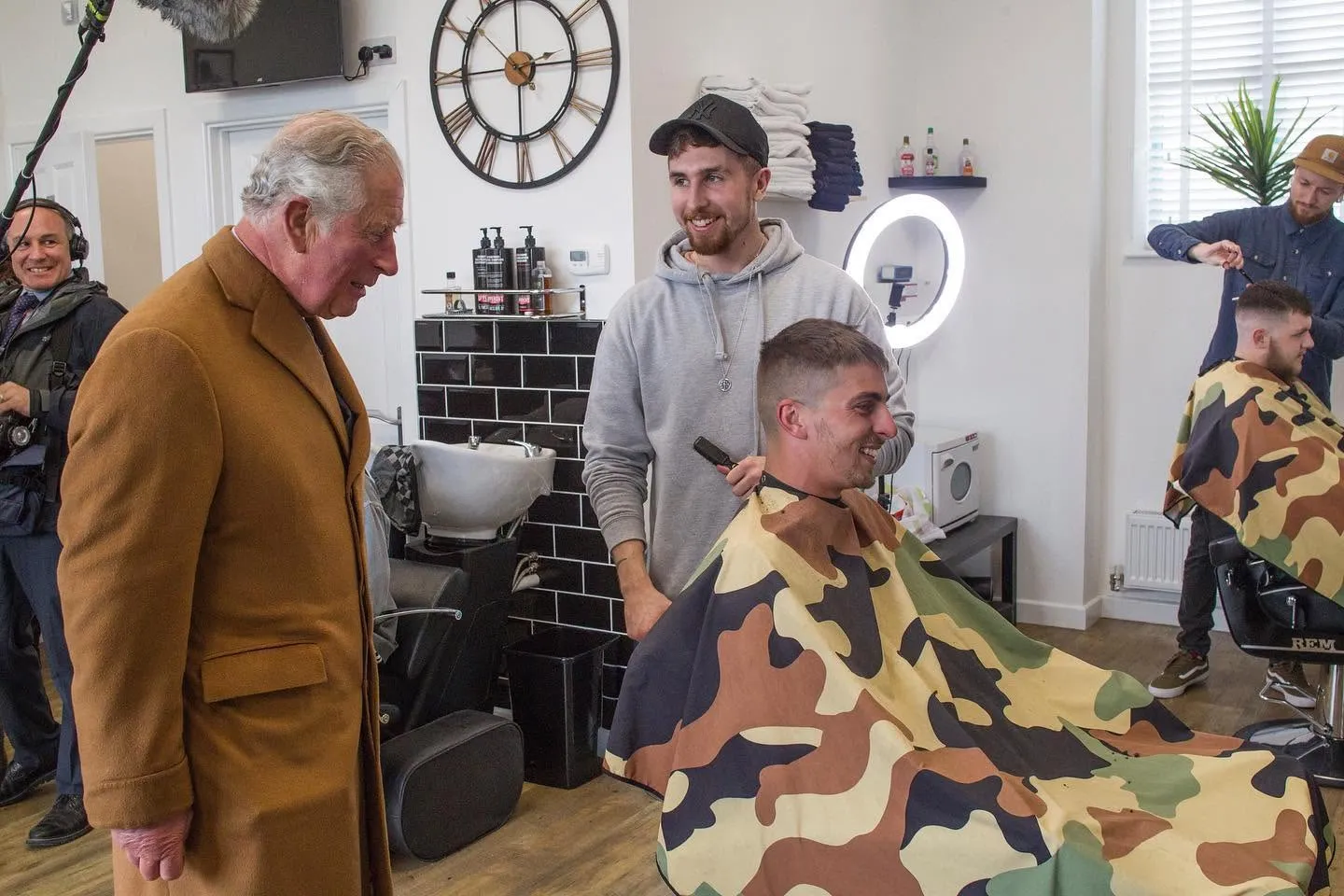 King Charles III visiting Barber Lounge at Nansledan